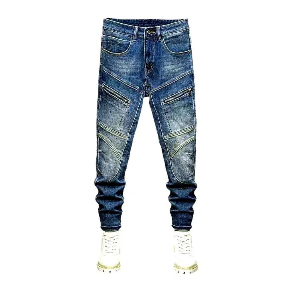 Medium wash men's biker jeans