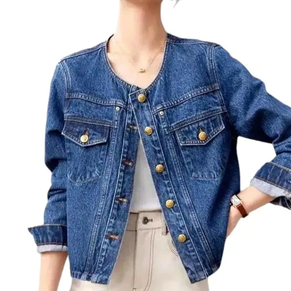 Medium-wash oversized denim jacket