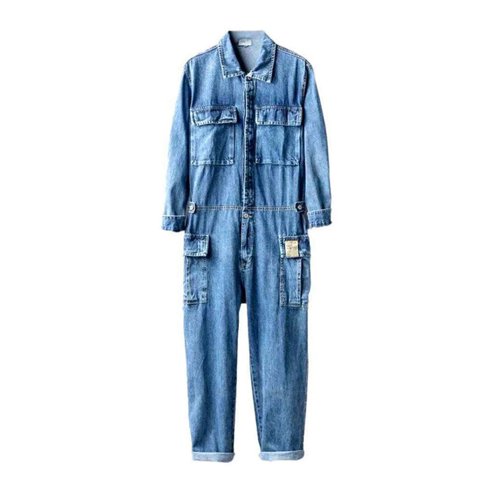 Men's Stonewashed Denim Jumpsuit - Blue