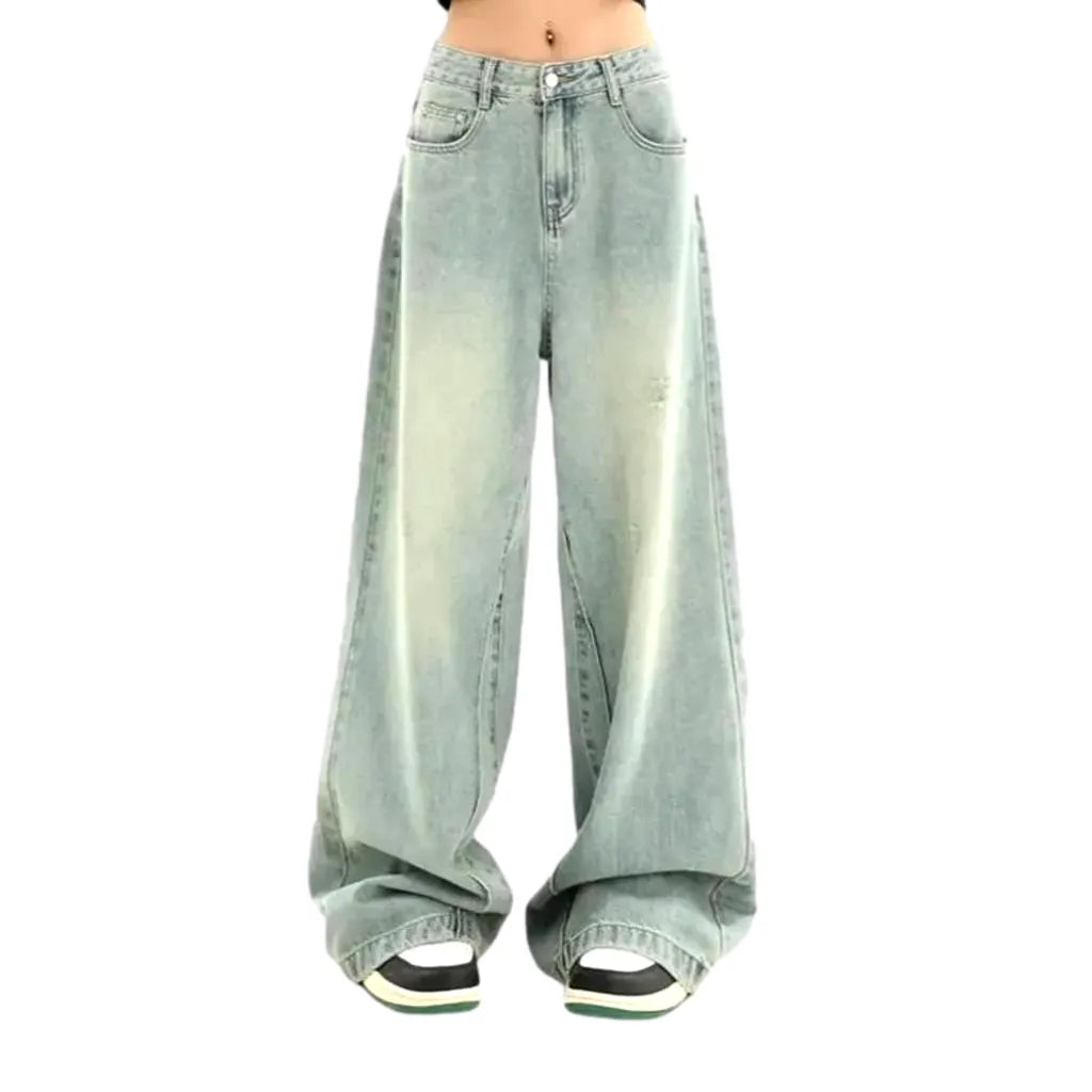 Mid-waist baggy jeans
 for ladies