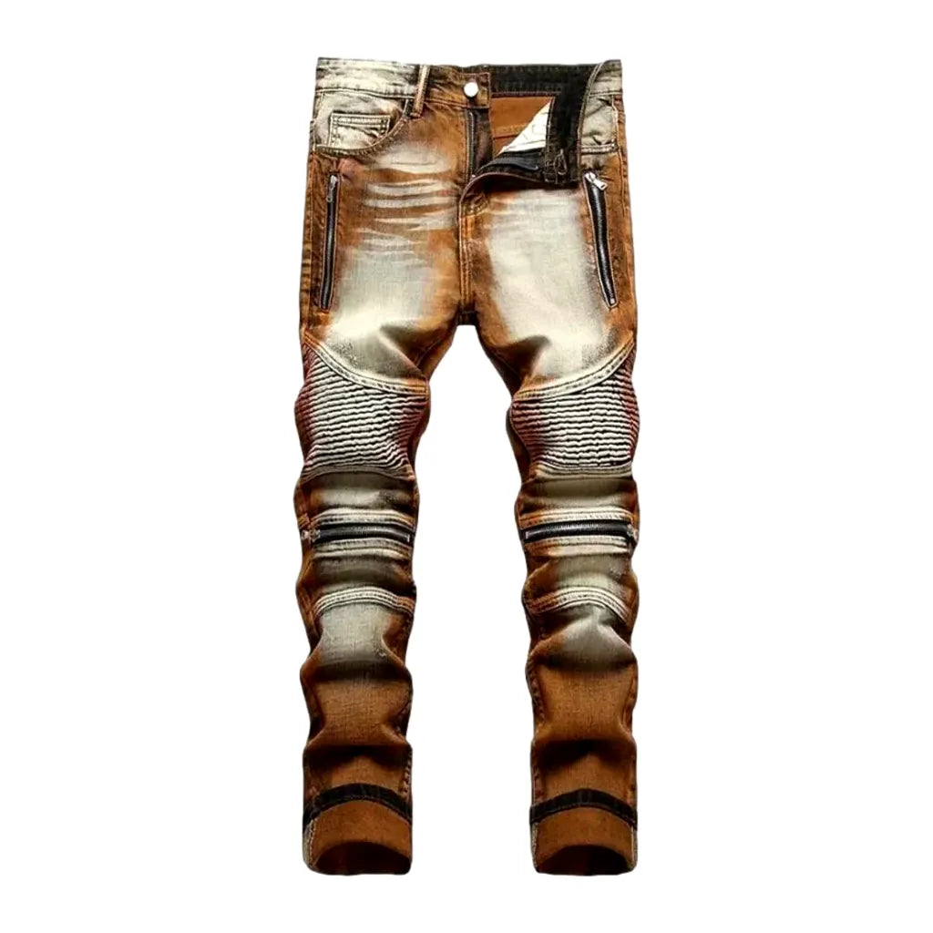 Mid-waist color men's biker jeans