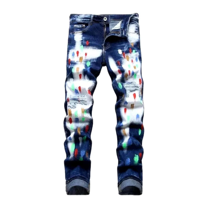 Mid-waist men's paint-splattered jeans