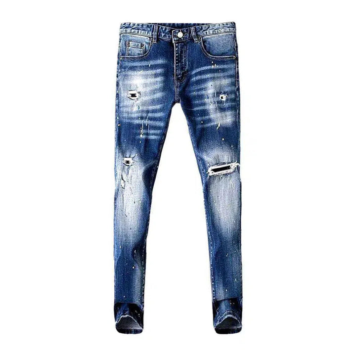 Mid-waist paint-splattered jeans
 for men