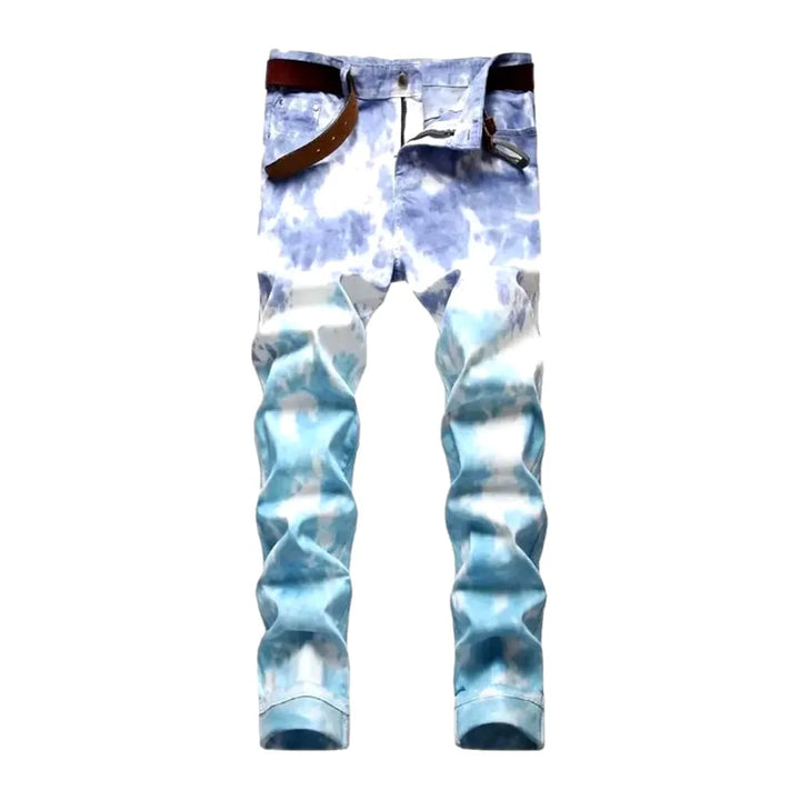 Mid-waist tie-dyed jeans
 for men