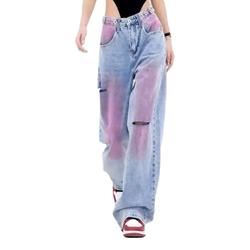 Mid-waist women's painted jeans