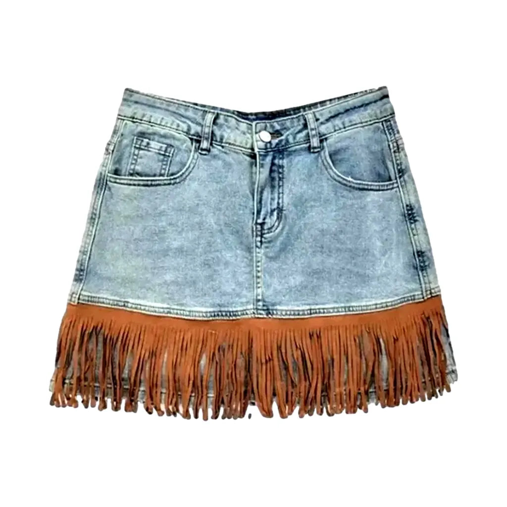 Mini fringe women's jeans skirt