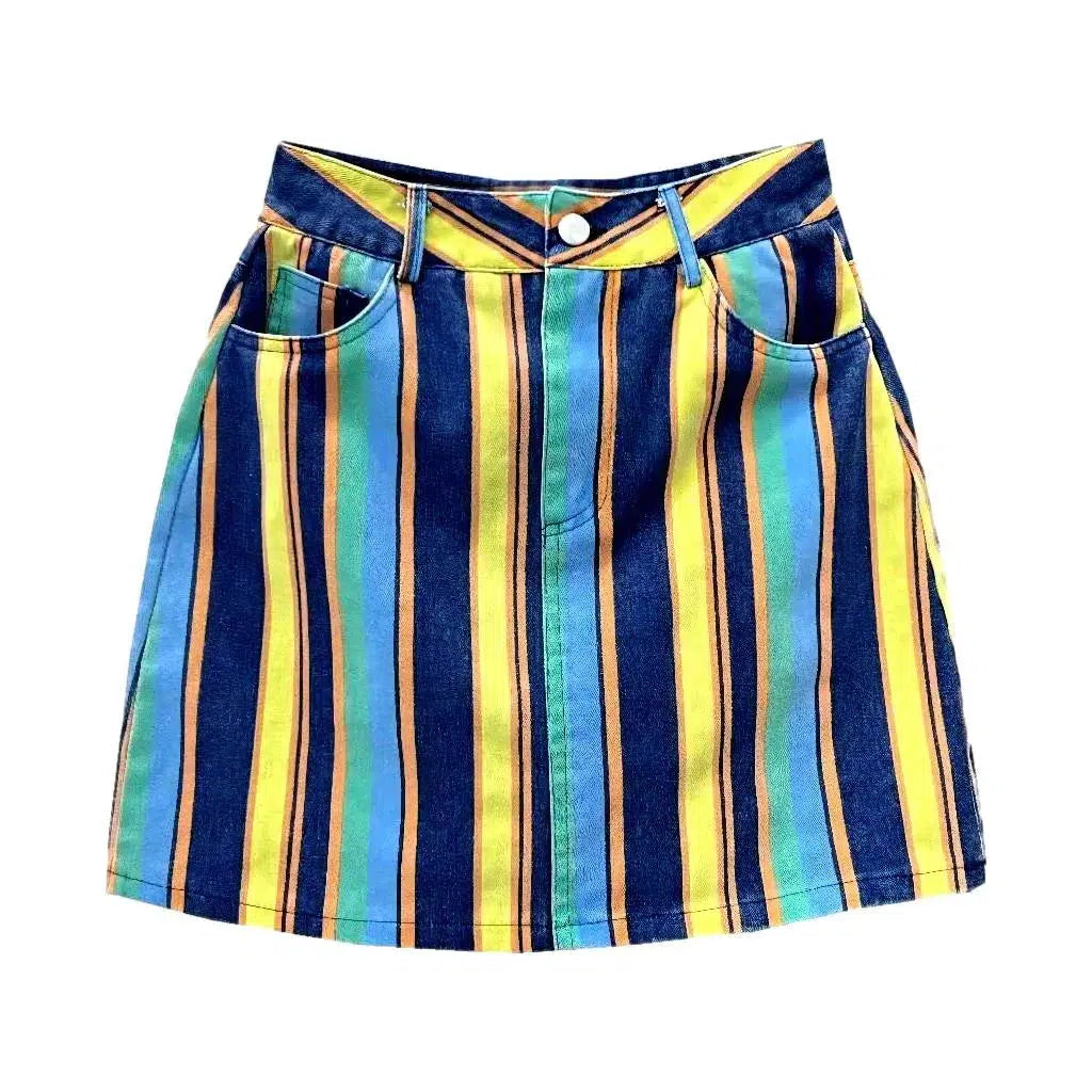 Mini rainbow-print denim skirt
 for ladies