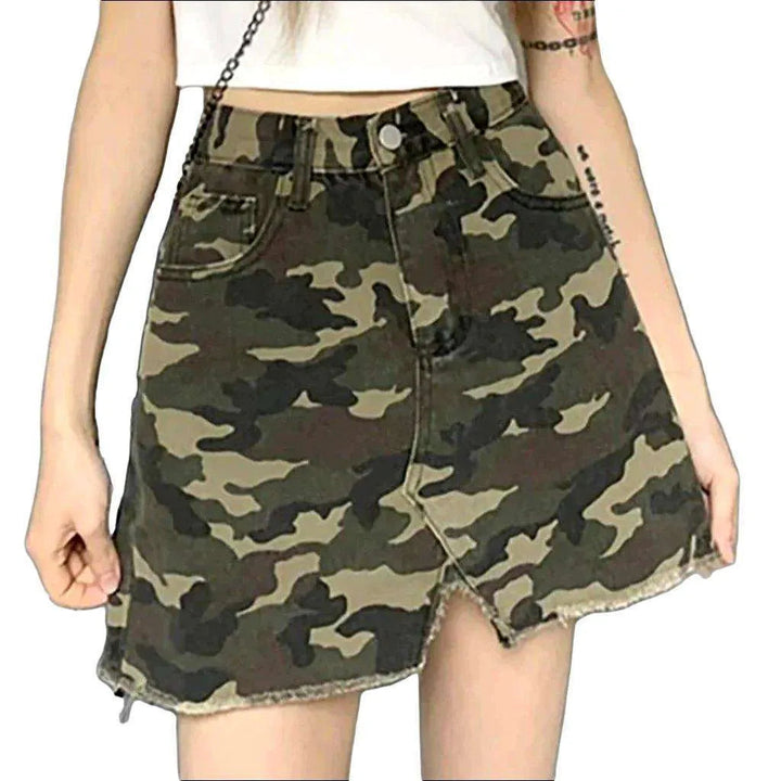 Mini split camouflage denim skirt