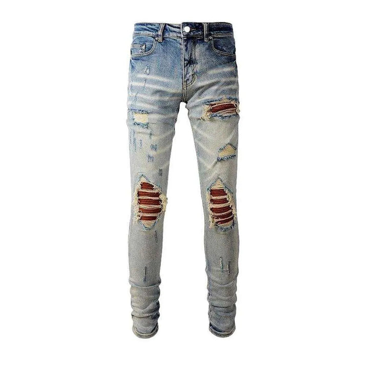 Orange patch knees men's jeans