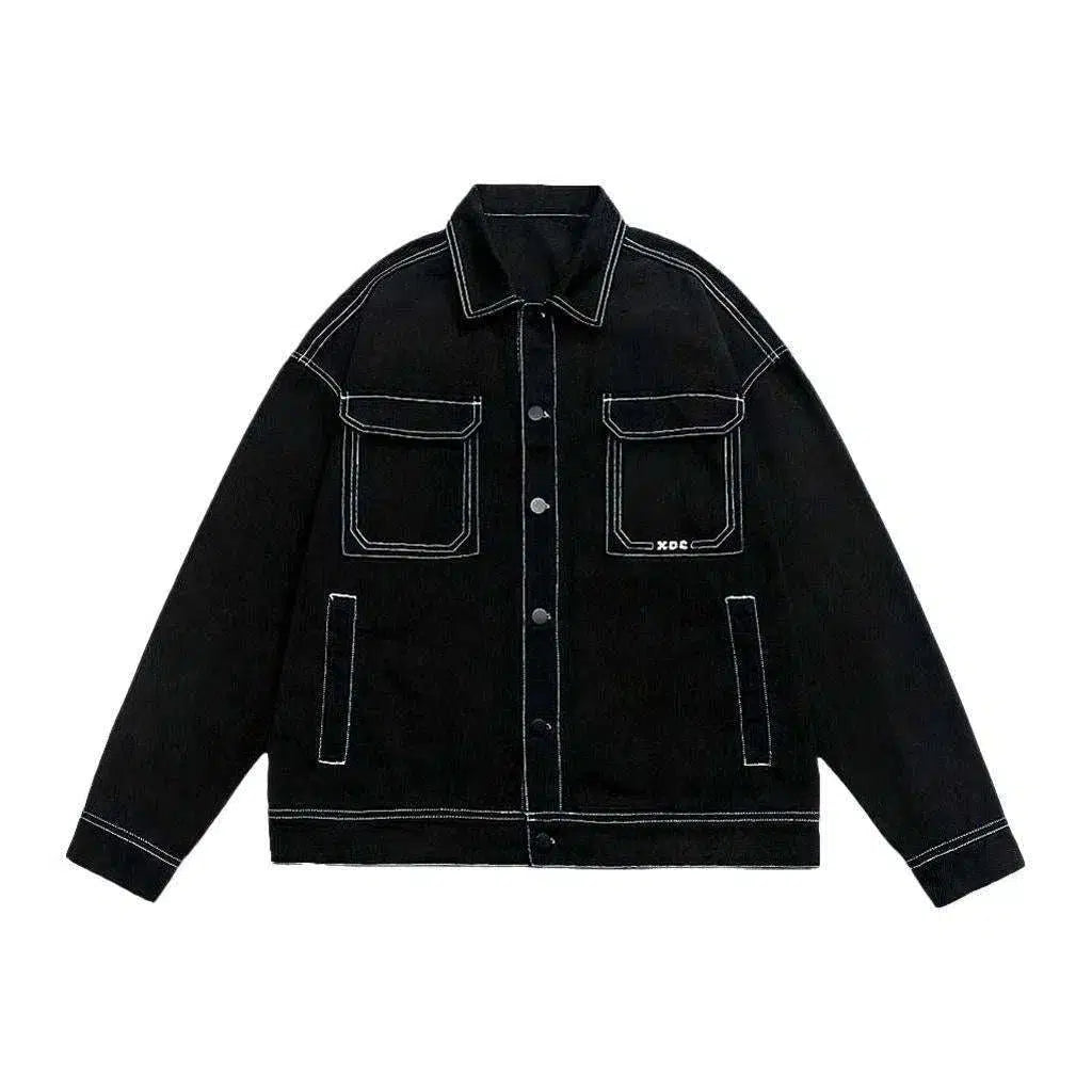 Oversized contrast-stitching jeans jacket
 for men