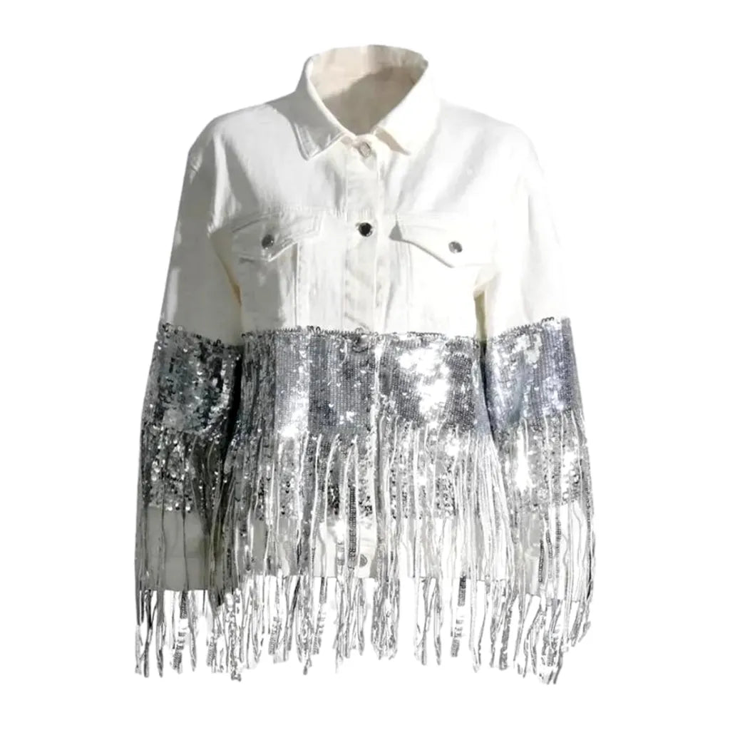 Oversized sequin women's jeans jacket