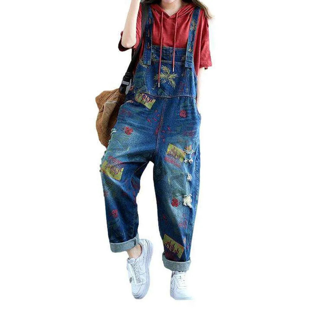 Painted Denim Dungaree for Women - Blue