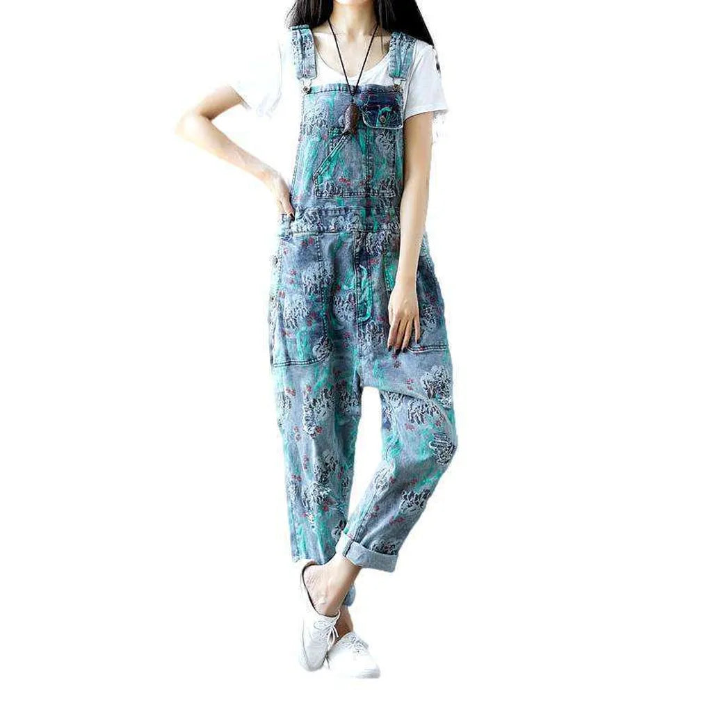 Painted Denim Overall for Women - Light Blue