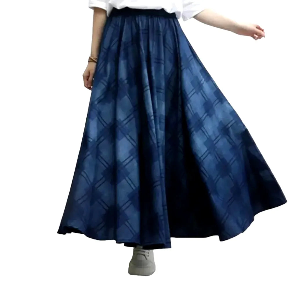 Painted fit-and-flare jean skirt
 for women