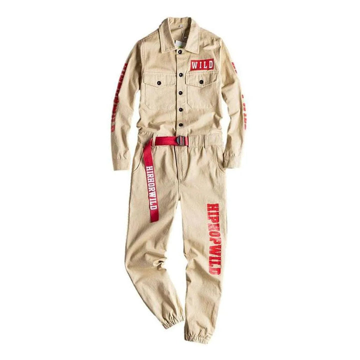 Painted Men's Jeans Jumpsuit - Sand