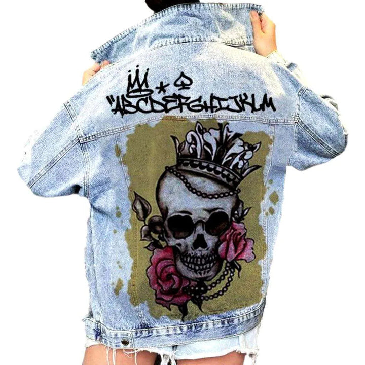 Painted skull print jean jacket