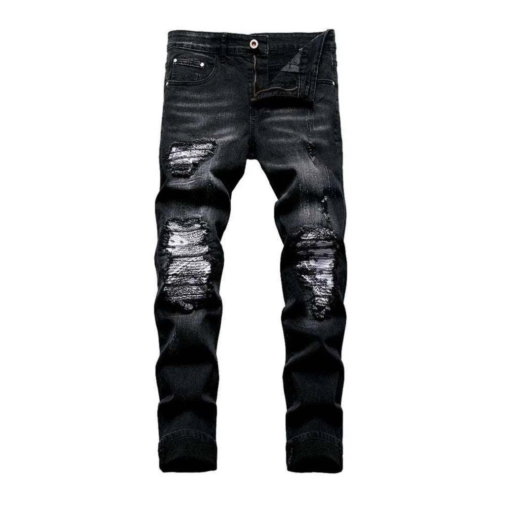 Patchwork knees biker men's jeans