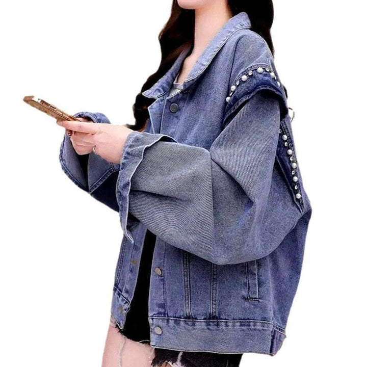 Pearl embellished shoulders denim jacket