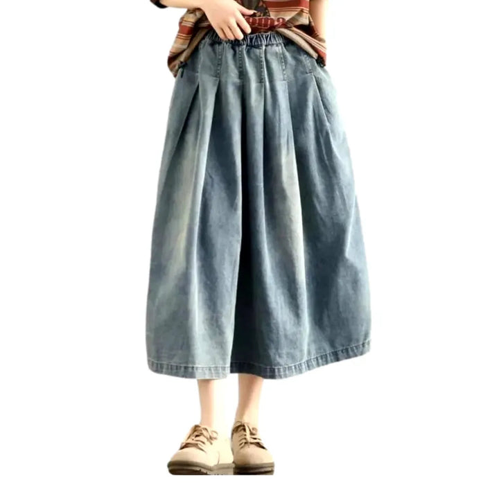 Pleated-waistline denim skirt for women