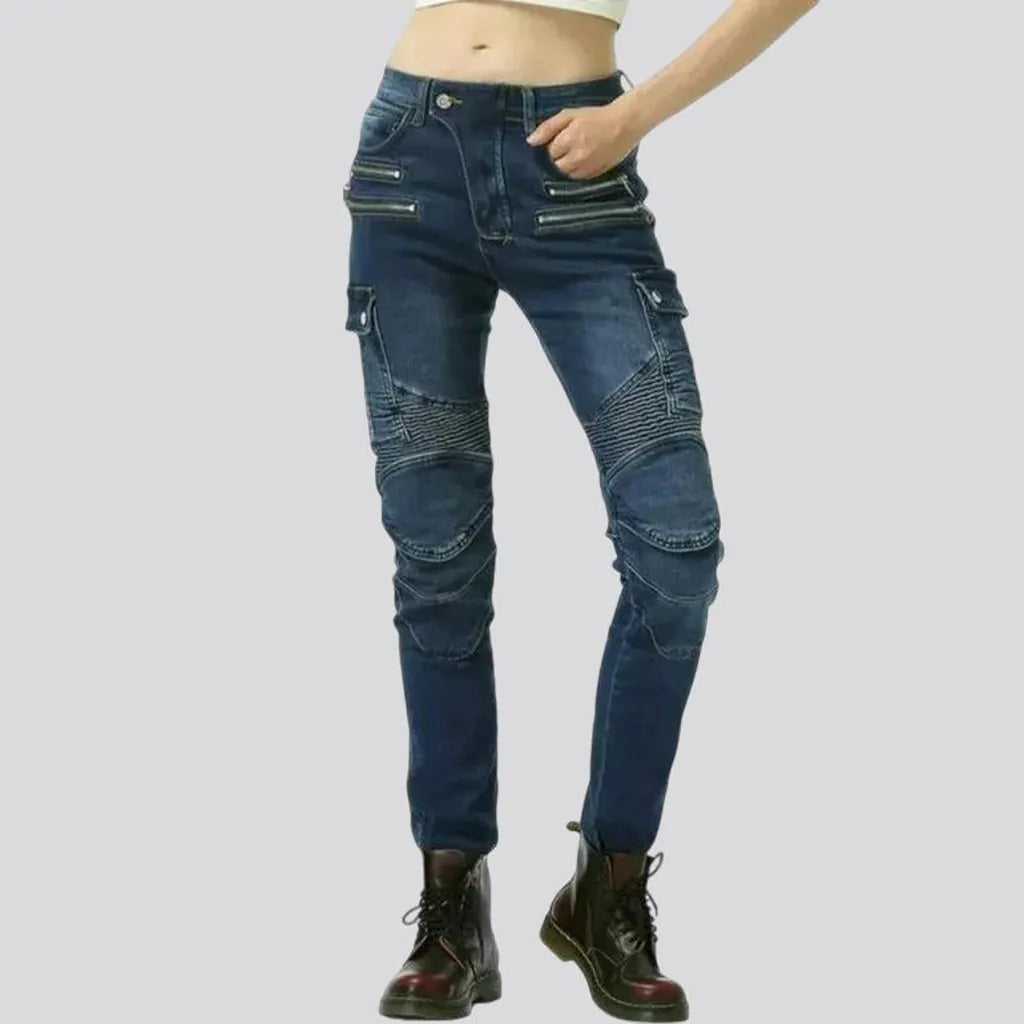 Polished Thin Fit Cargo Moto Women's Jeans | Jeans4you.shop