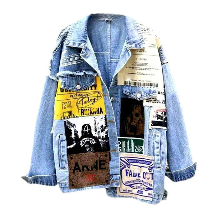 Poster print patchwork denim jacket