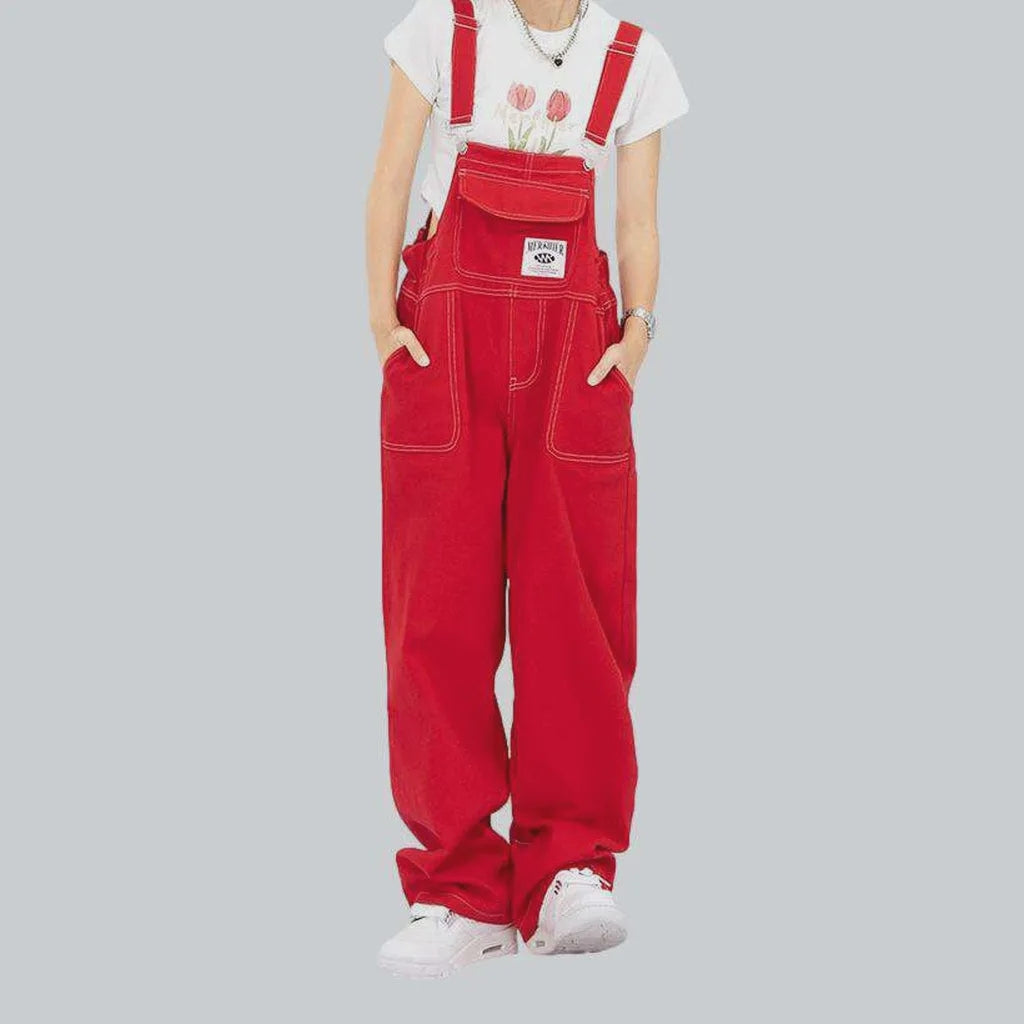 Red baggy women's denim dungaree | Jeans4you.shop