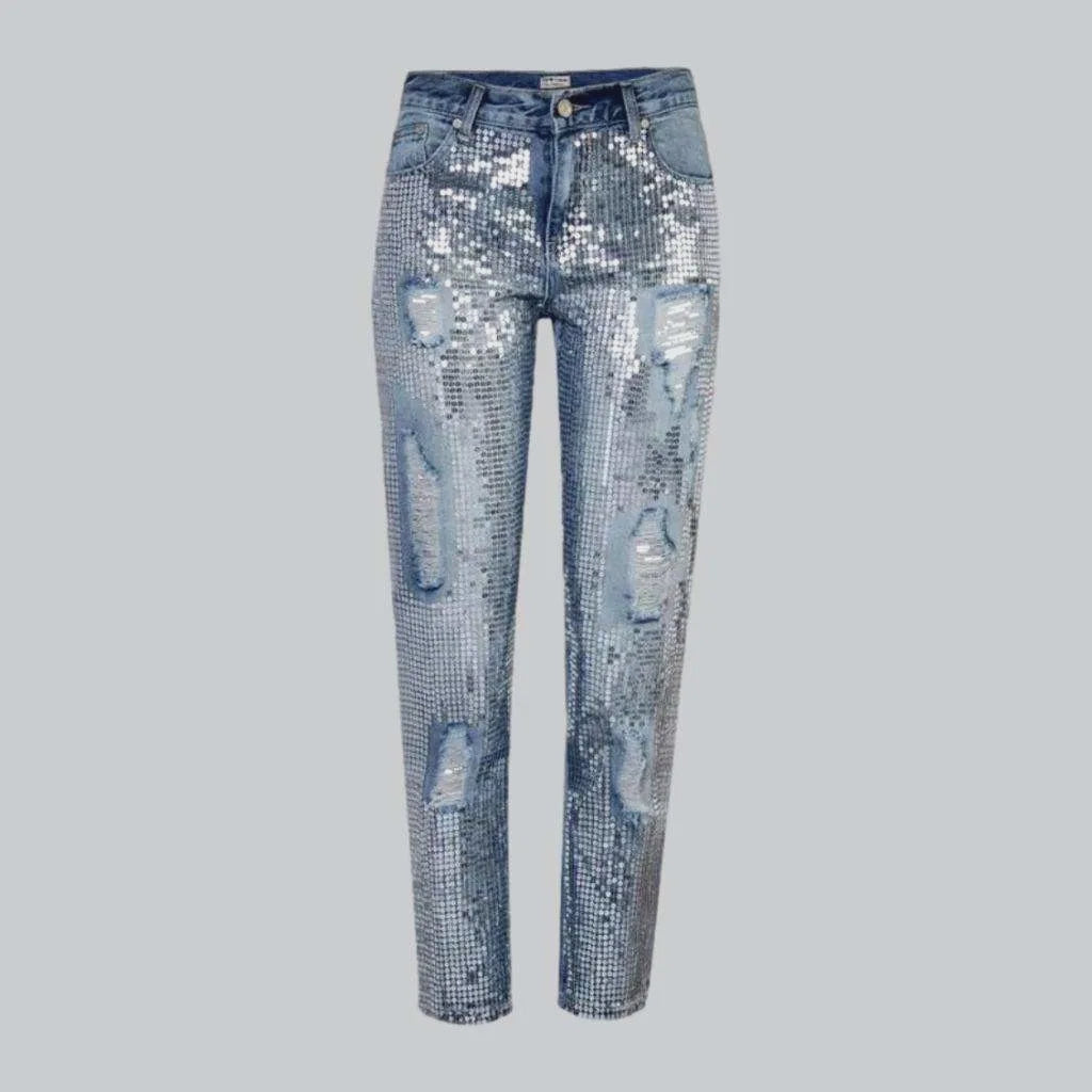 Embellished mid-waist jeans
 for ladies | Jeans4you.shop