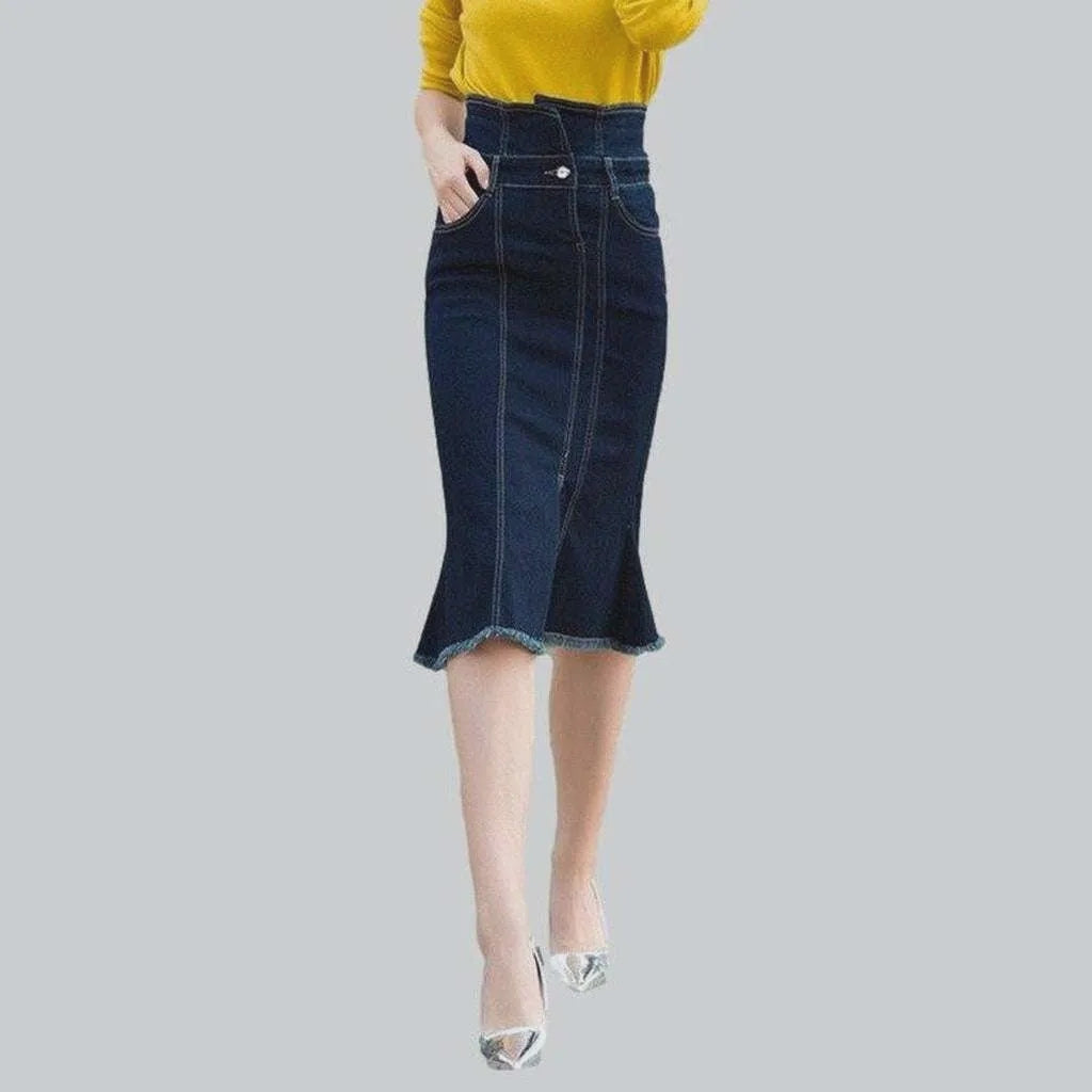 Dark blue trumpet denim skirt | Jeans4you.shop