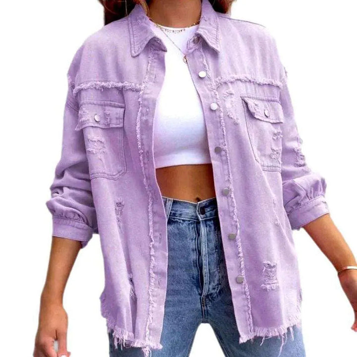 Raw hem color denim jacket