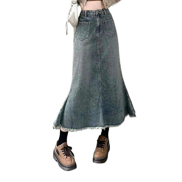 Raw hem mermaid denim skirt