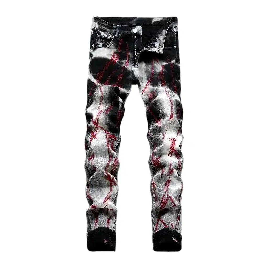 Red-print men's street jeans