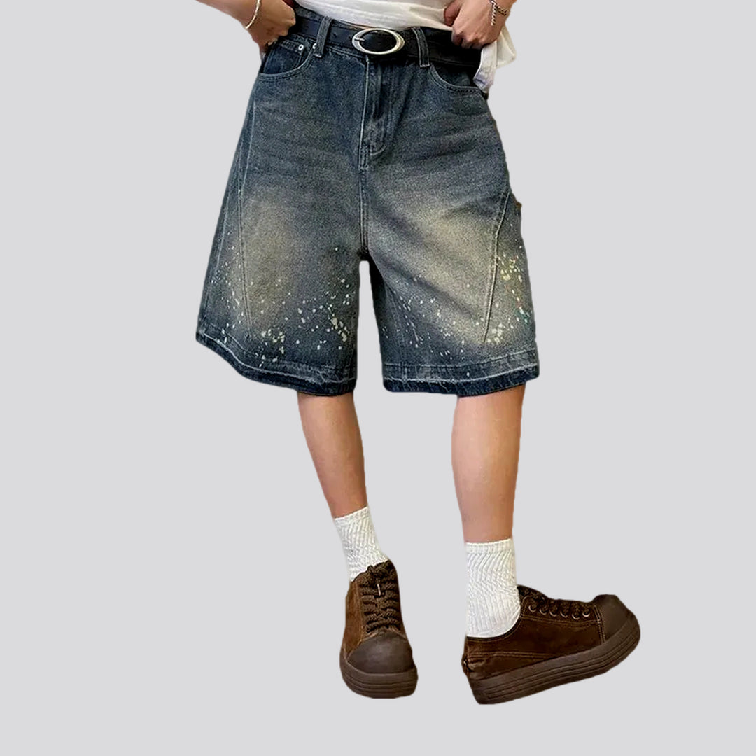 Retro Style Paint Baggy Denim Shorts for Men | Jeans4you.shop