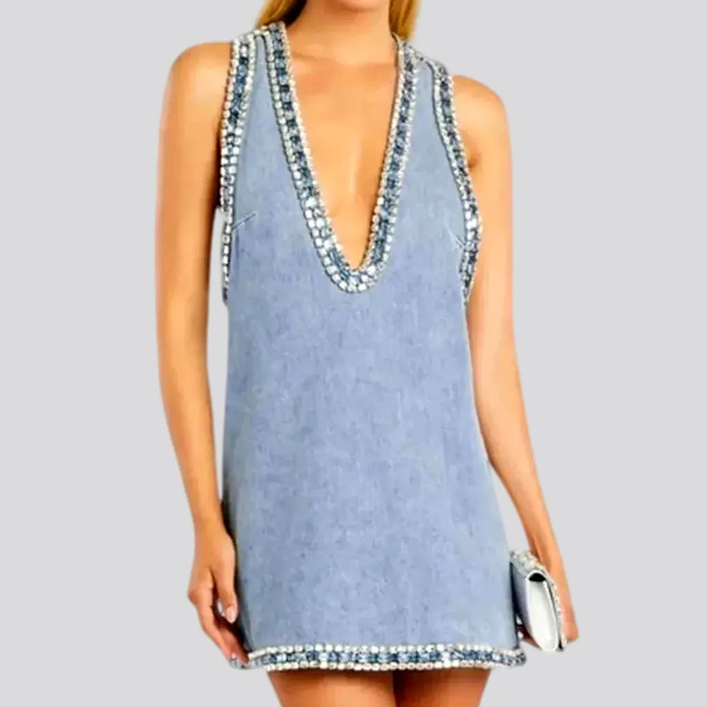 Rhinestone Tank Top Shift Denim Dress | Jeans4you.shop