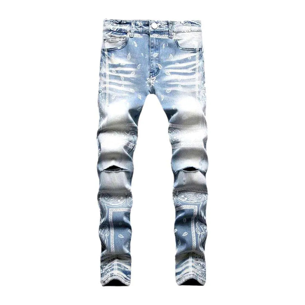 Ripped knees ornament men's jeans