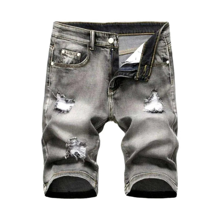 Ripped slim men's denim shorts