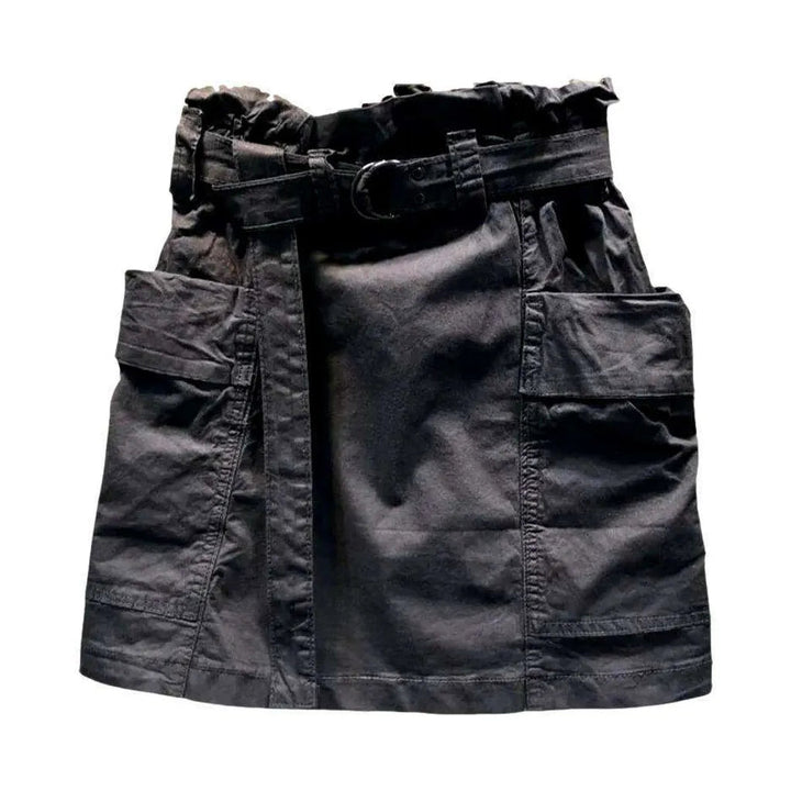 Roomy pocket coated denim skirt