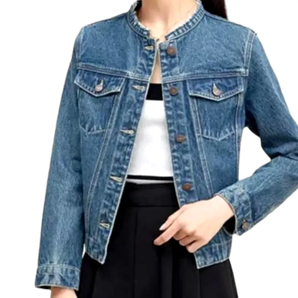 Round-collar denim jacket
 for ladies