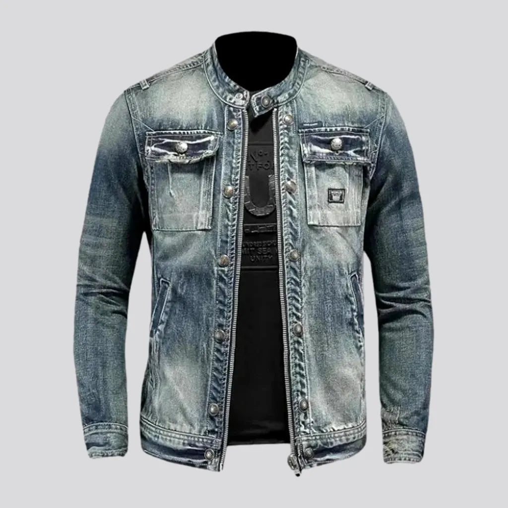 Sanded Biker Style Riding Denim Jacket for Men | Jeans4you.shop