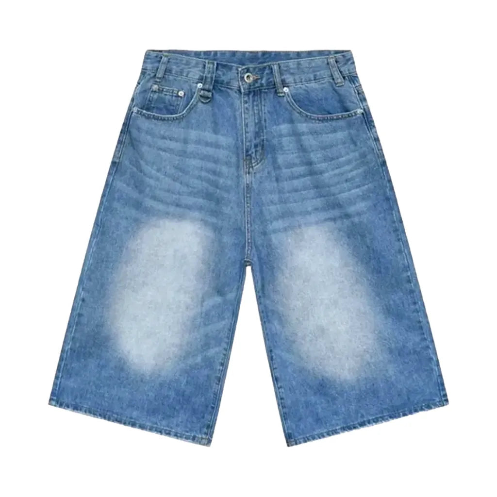 Sanded high-waist denim shorts for men