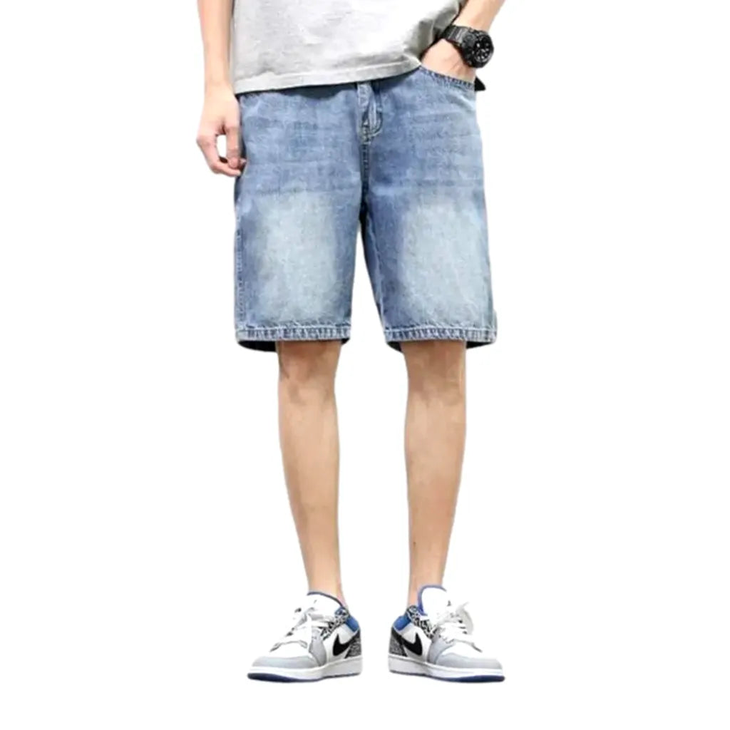 Sanded knee-length jeans shorts