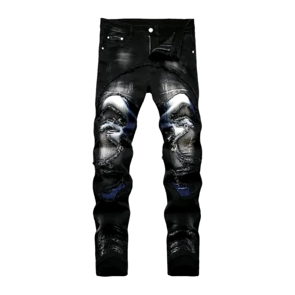 Sanded men's patchwork jeans