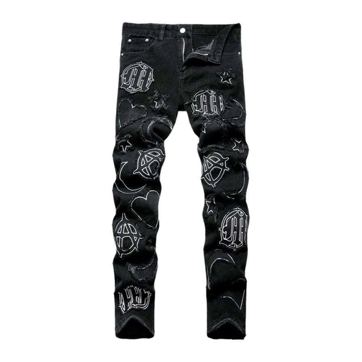 Skinny men's patchwork jeans