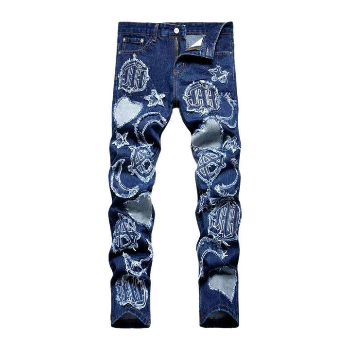 Skinny men's patchwork jeans