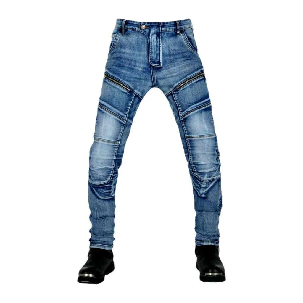 Slim stonewashed riding jeans
 for men