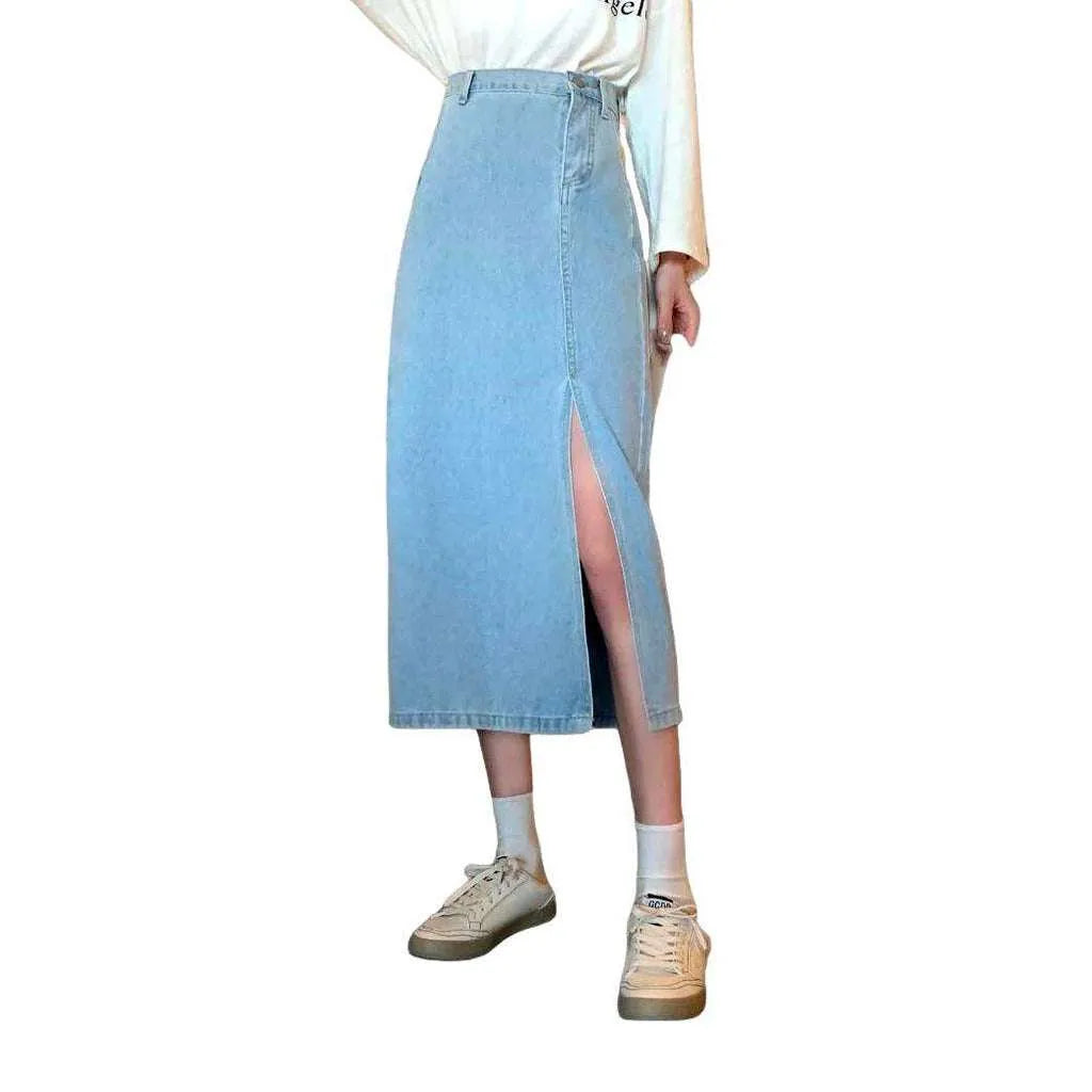 Slit women's denim skirt