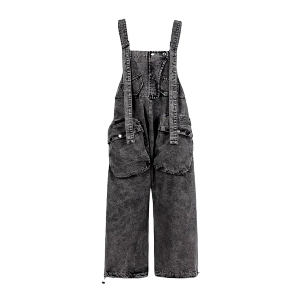 Stonewashed Women's Denim Overall - Grey