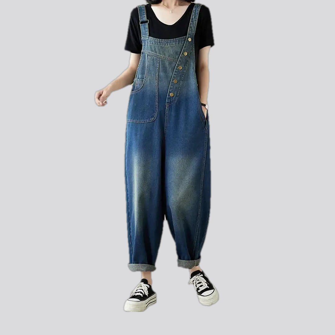 Street Style Baggy Abraded Women's Denim Dungaree | Jeans4you.shop