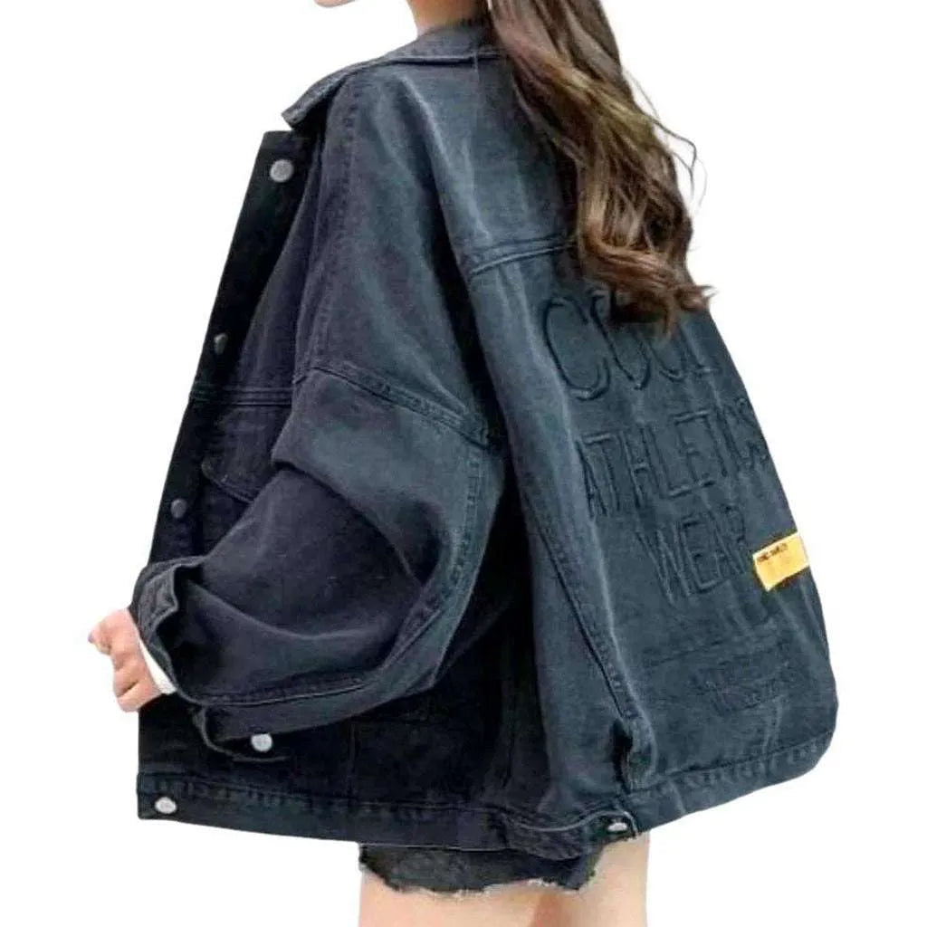 Stylish back print denim jacket