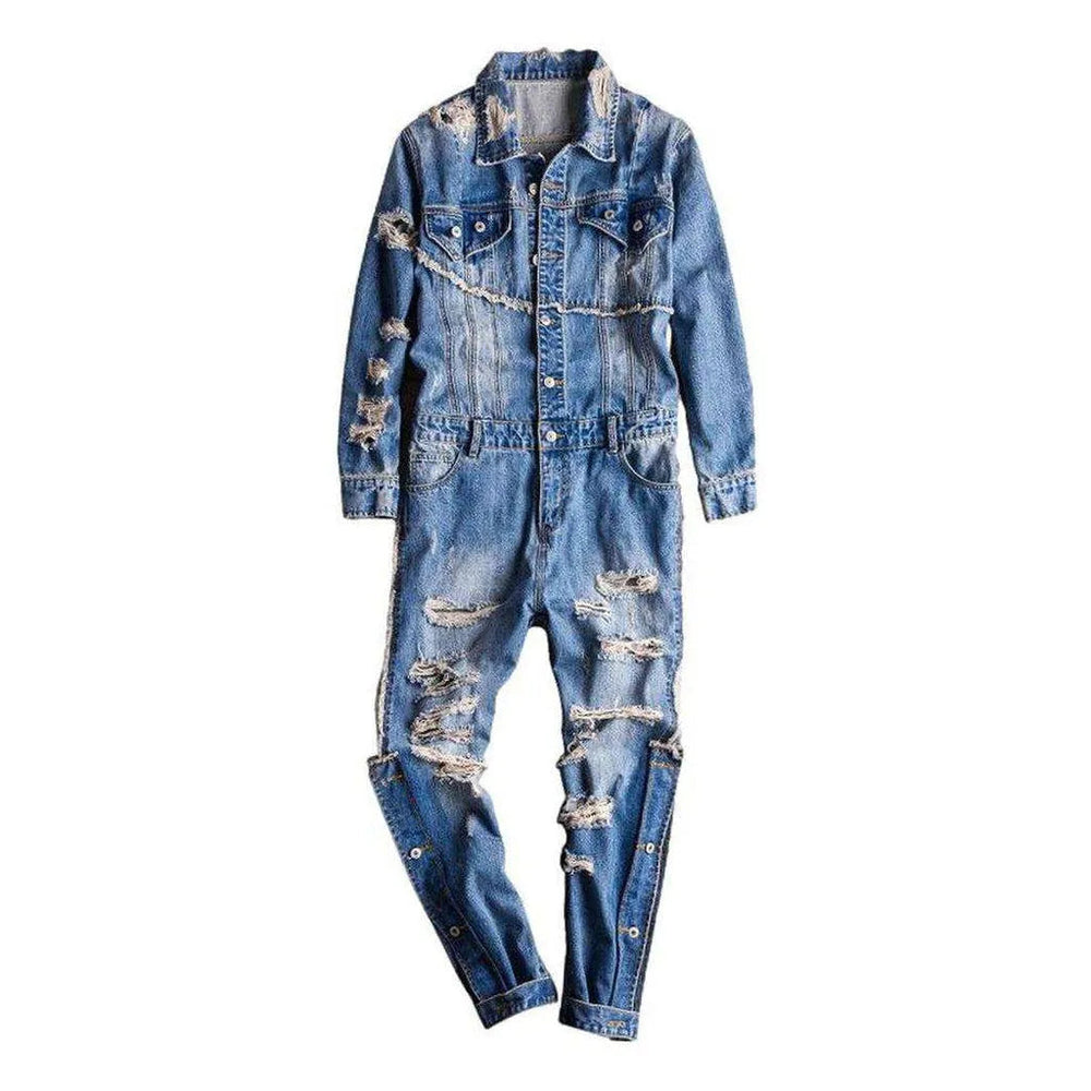 Trendy Distressed Denim Jumpsuit for Men - Blue