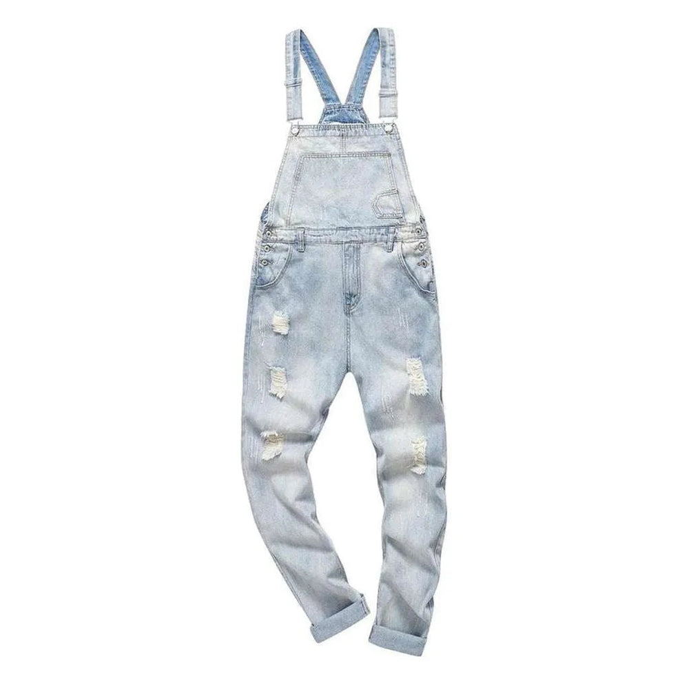 Stylish Ripped Men's Jean Overall - Light Blue